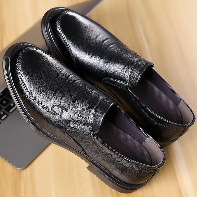 Men's Top Layer Cowhide Round Toe Slip-on Business Leather Shoes