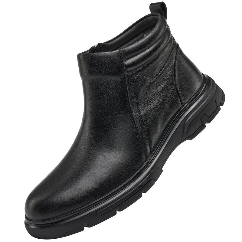 Men's Wool Fur Integrated Winter Fleece-lined Warm Genuine First Leather Shoes