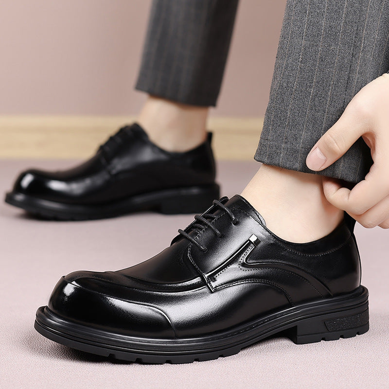 Men's Autumn Business Green Big Head Platform Leather Shoes