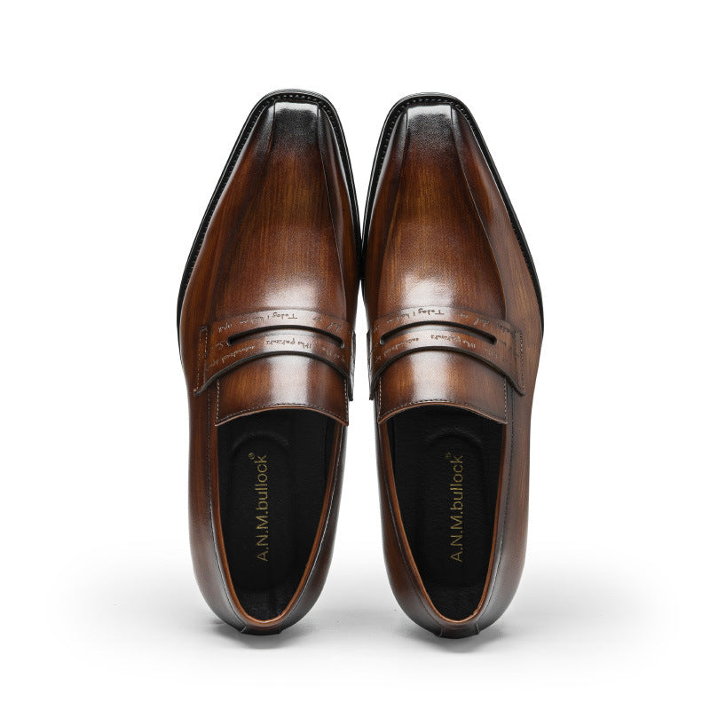 Cowhide Cover Square Toe Hand-rub Color Leather Shoes