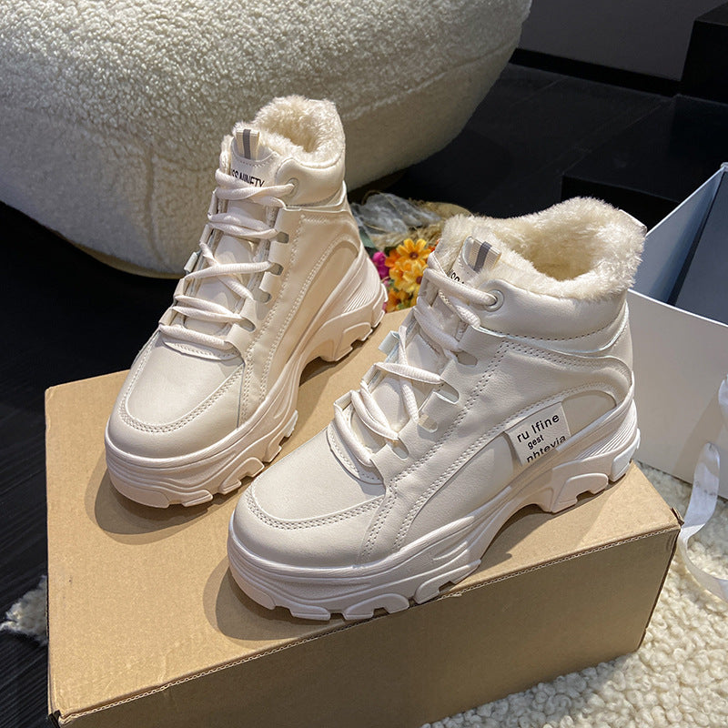Winter Platform White Fleece-lined Korean Style Versatile Casual Shoes