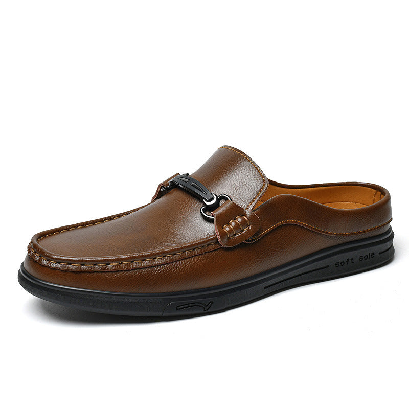 Men's Muller Half Slip-on Cowhide Surface Flat Men's Shoes