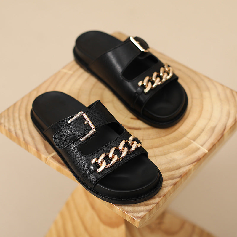 Women's Genuine Platform Outer Wear Summer Stylish Beach Flat-heeled Slippers
