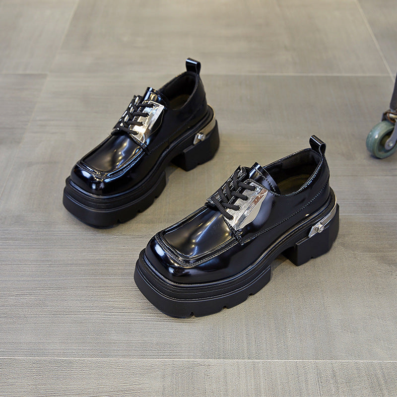 Women's Bottom Chunky Patent Pumps Muffin Fashion Metal Casual Shoes