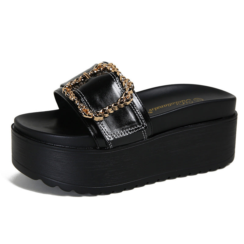 Women's Square Buckle Platform Summer Outdoor Small Muffin Height Slippers