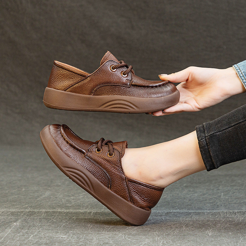 Women's Autumn Genuine Retro Handmade Leisure Thick Loafers