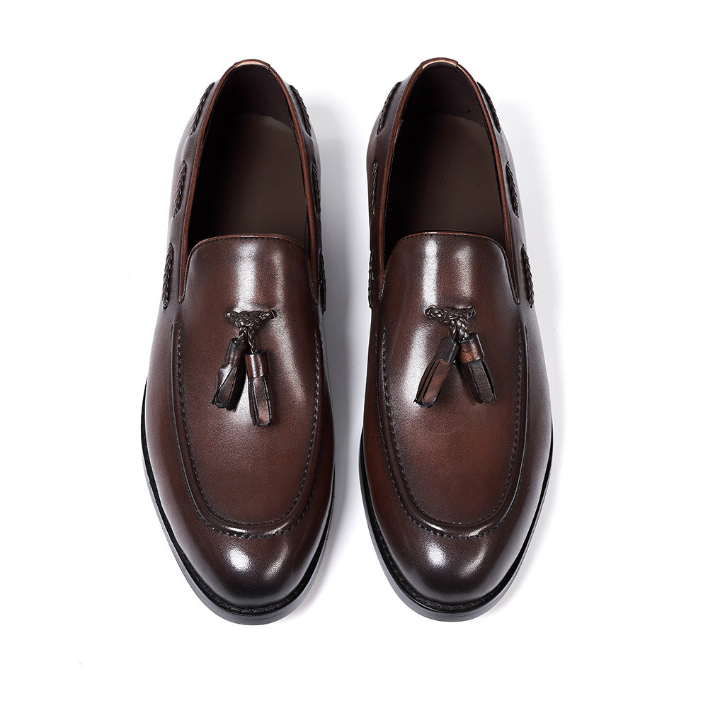 Men's Tassel Genuine Pointed Slip-on Business Dress Men's Shoes