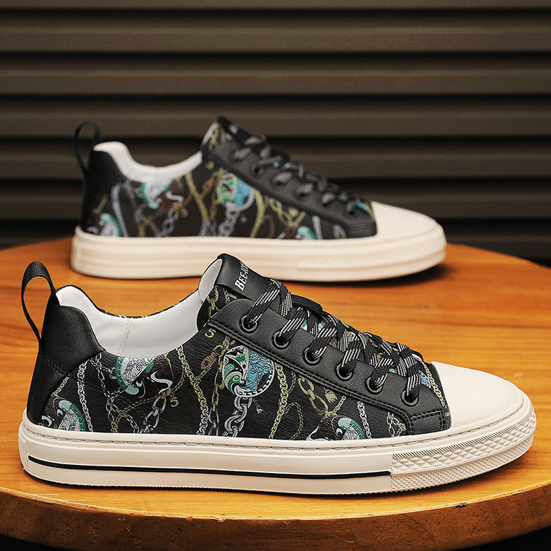 Men's Printed Skateboard Personality Trendy Lace Up Sneakers