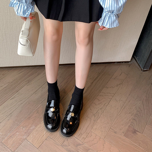 Women's Camellia Love Of Flower Small Gold Coin Buckle Loafers