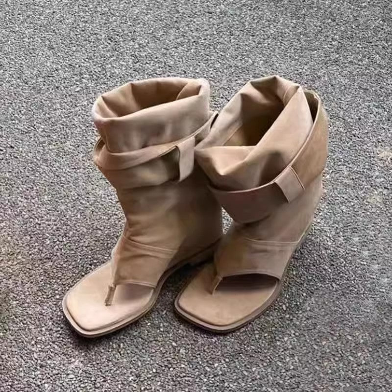 Summer Square Flat Bottom Height Increasing Insole Boots