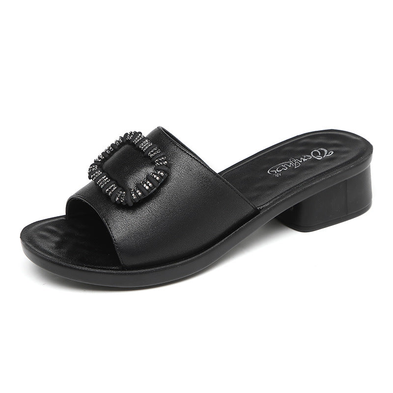 Women's Chunky Summer Soft Bottom Mid For Outerwear Heels