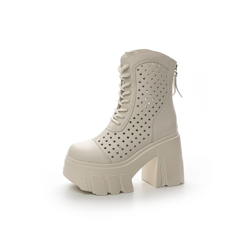 Women's Perforated High Riding Elevator Platform Skinny Sandals