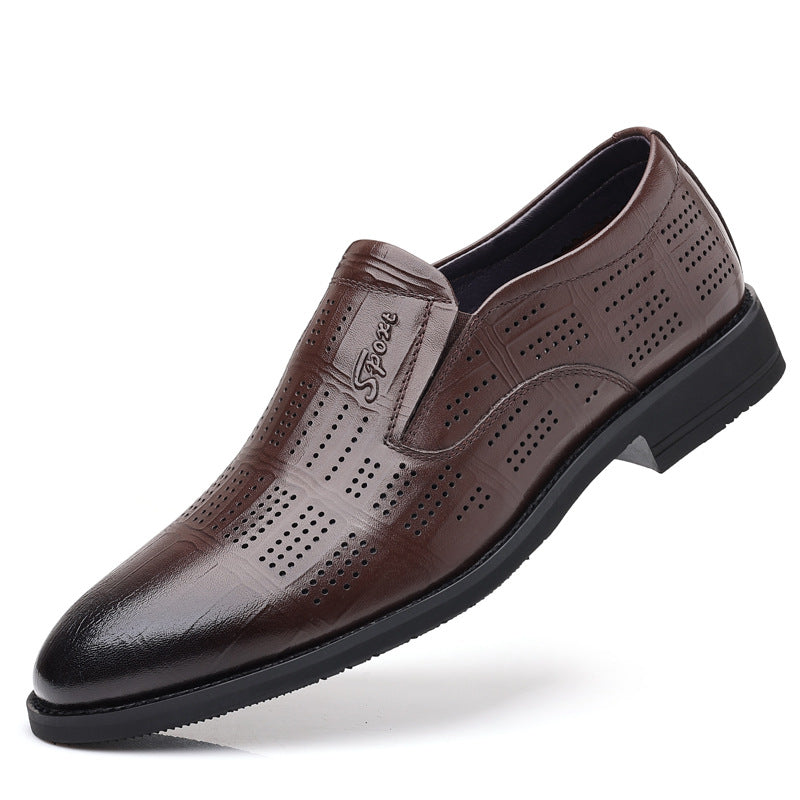Men's Cowhide Business Genuine Formal Hollow Height Increasing Leather Shoes