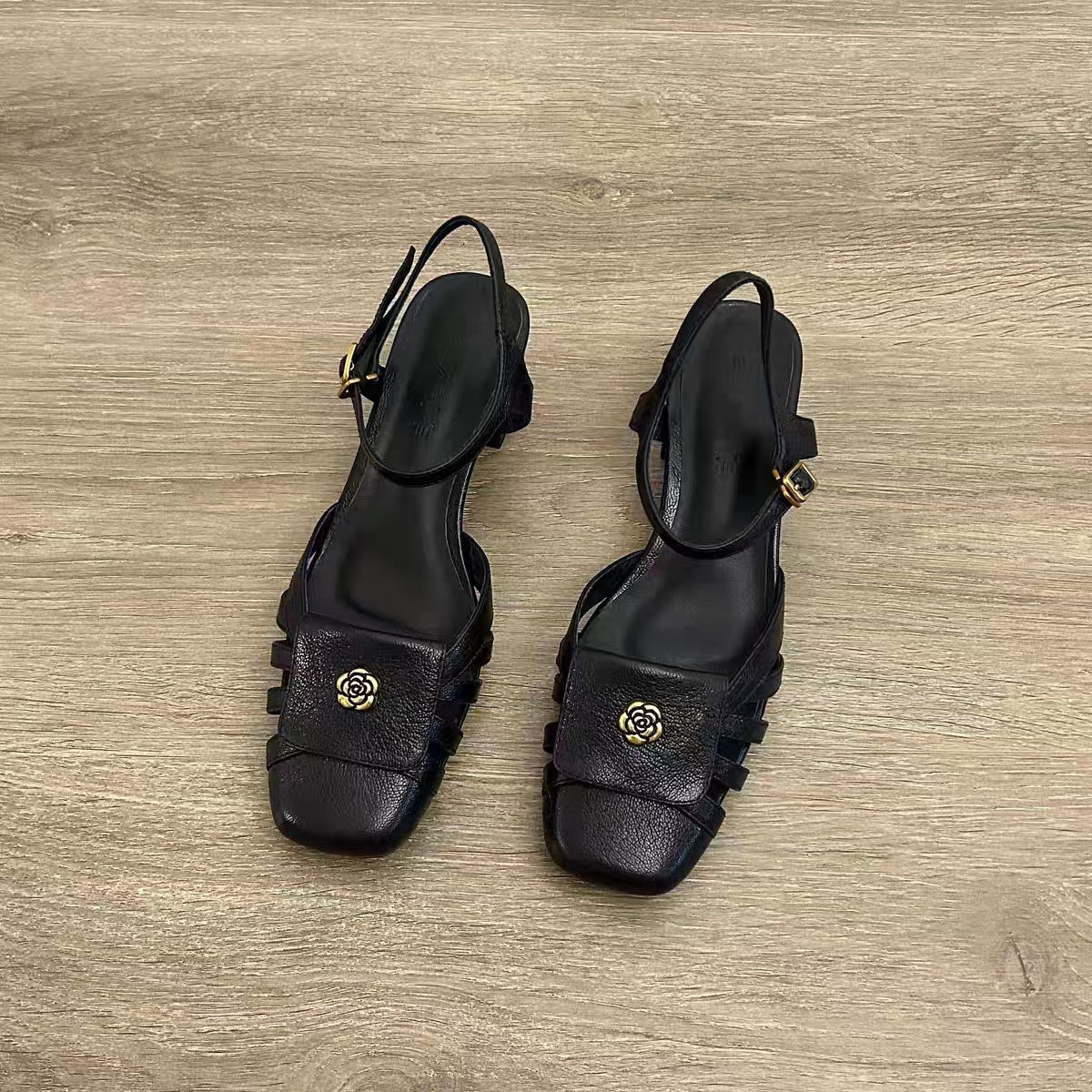 Women's Toe Chunky Closed Summer Sheepskin Soft Heels