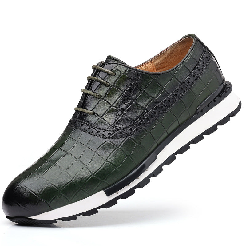 Men's Layer Cowhide Pointed Toe Breathable British Lace Up Leather Shoes