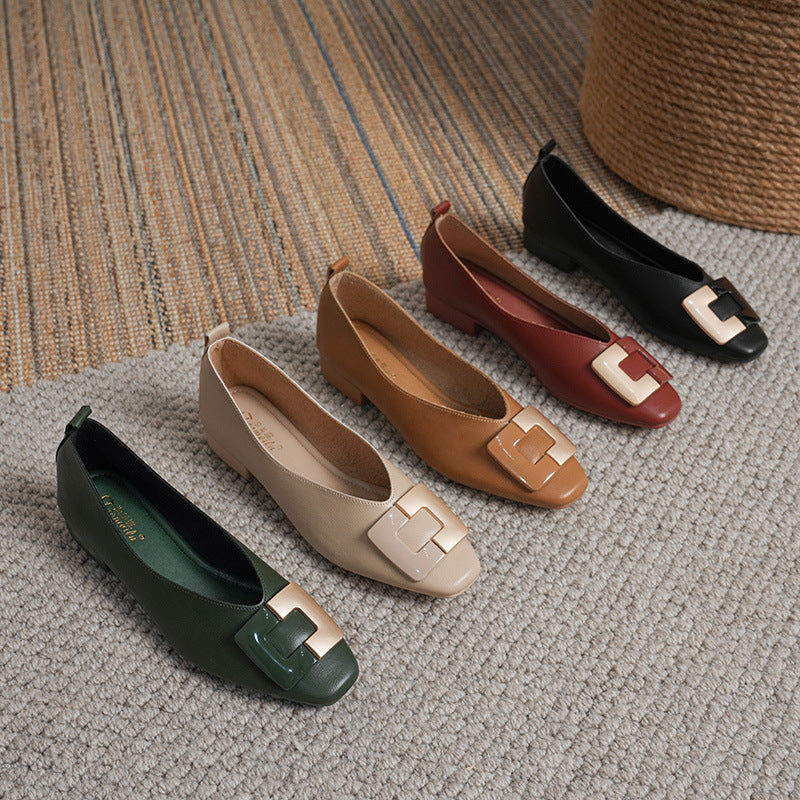Women's Matching Square Buckle Daily College Round Head Low-cut Low Casual Shoes