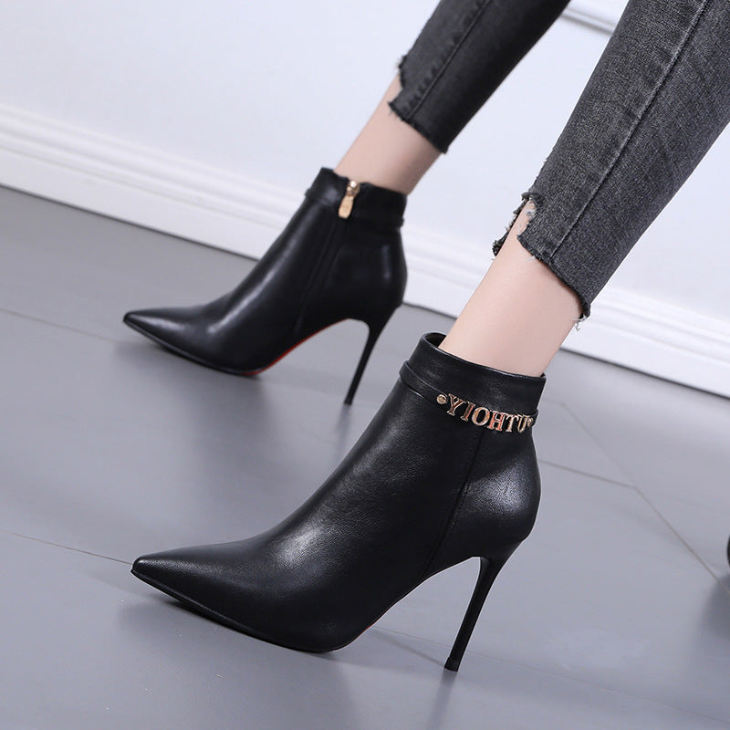 Women's Pointed Toe Stiletto Martin High Fleece-lined Boots