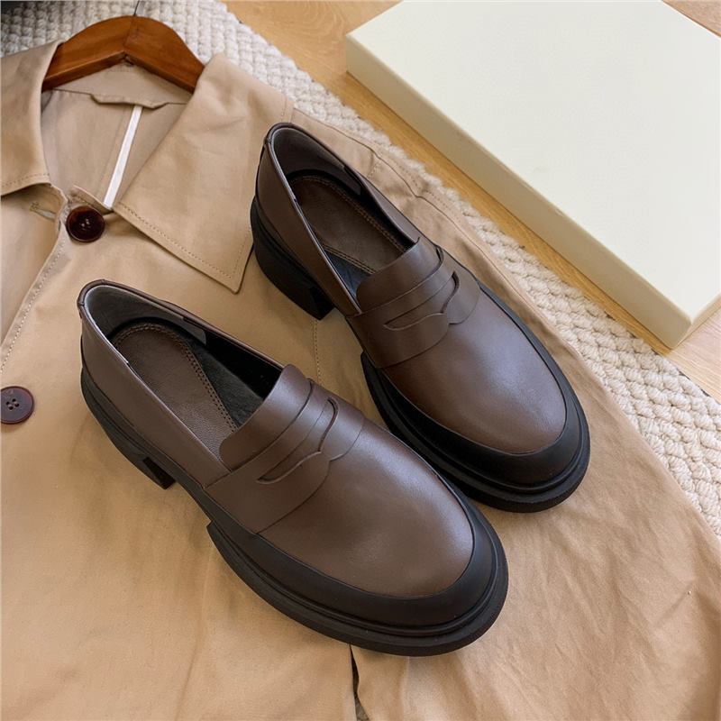 Women's Niche Autumn Retro Napa Cowhide Platform Leather Shoes