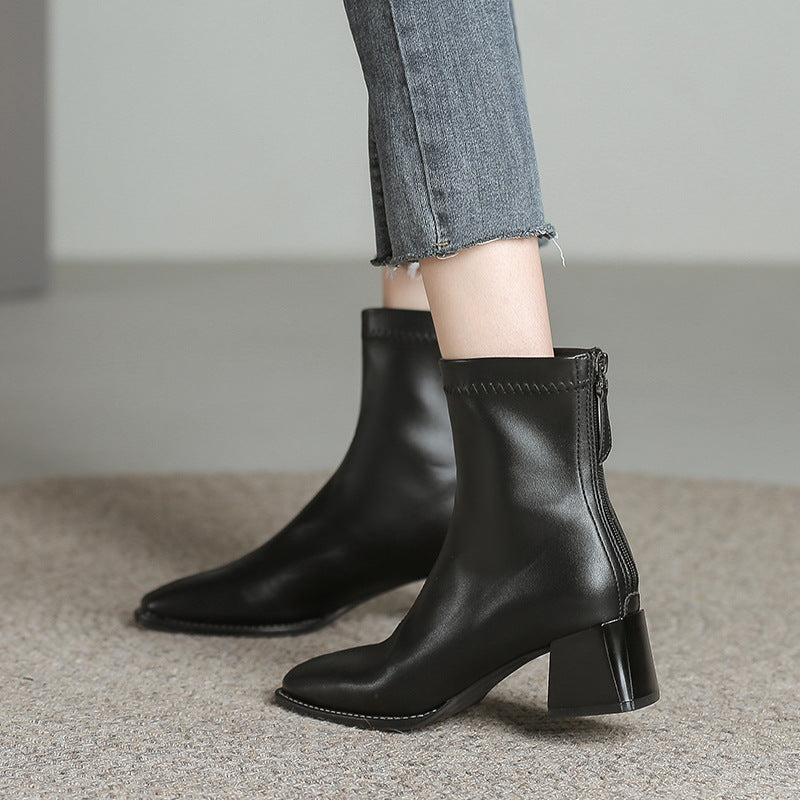Women's Back Zipper With Veet Square Toe Boots