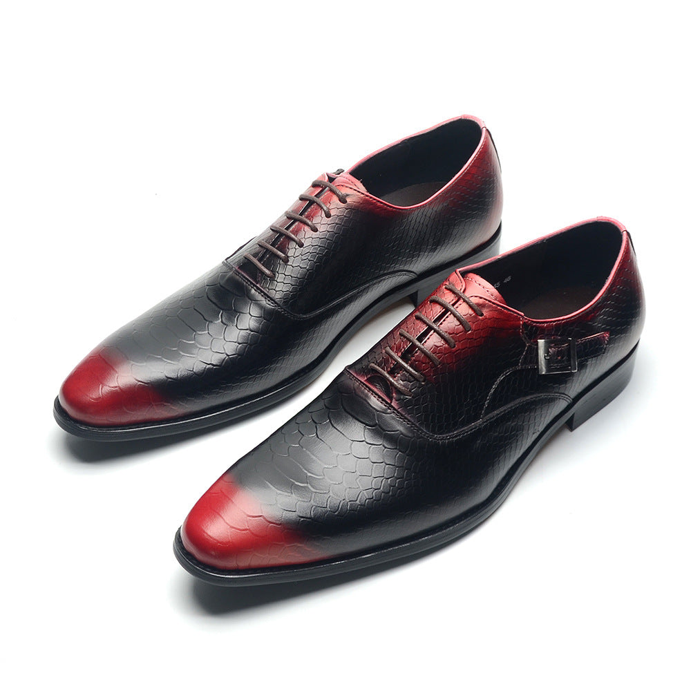 Men's Cowhide Snake Pattern Plus Size Summer Versatile Leather Shoes