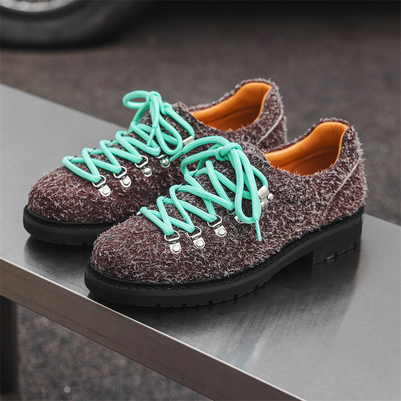 British Style Round Head Suede Derby Thick Casual Shoes