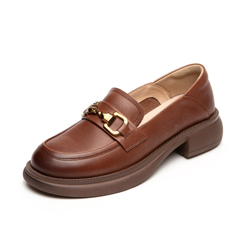 Women's Cowhide Commuter Rubber Sole British Style Loafers