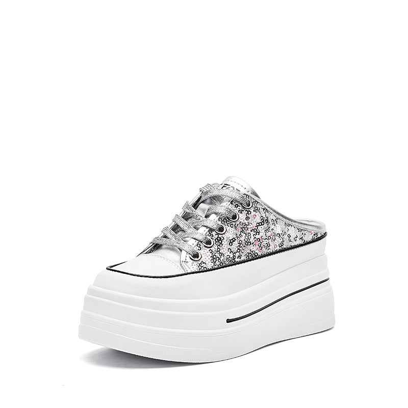 Women's Platform White Summer Breathable Half Genuine Sports Slippers