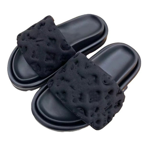 Women's & Men's Velcro Thick-soled Silk Satin Embossed One-word Sandals