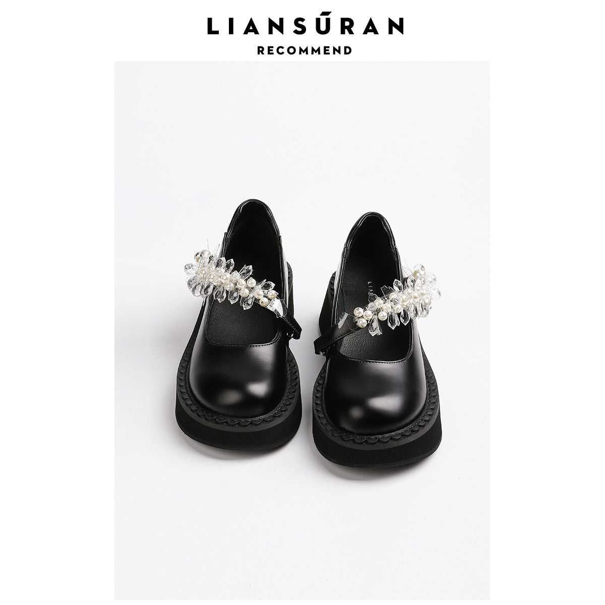 Women's Round Toe British Style Uniform Black Leather Shoes