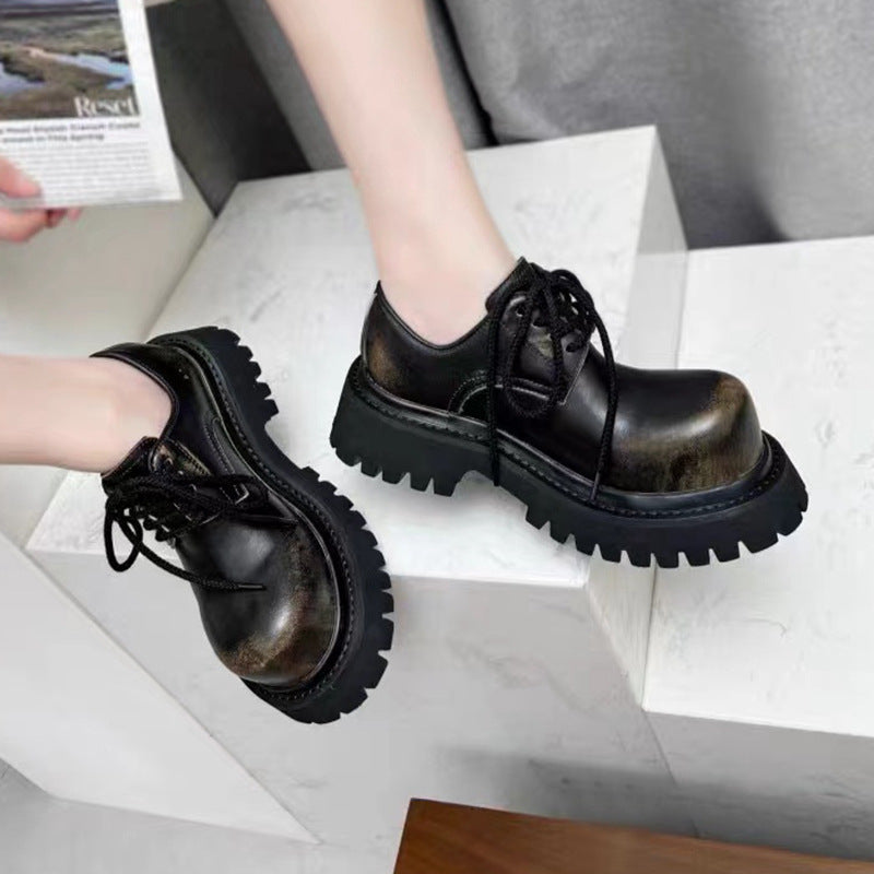 Women's & Men's Mickey Big Head Derby British Style Thick Bottom Round Leather Shoes