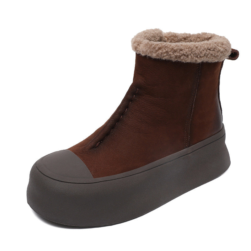 Women's Retro Cotton Veet Padded Genuine Platform Snow Boots