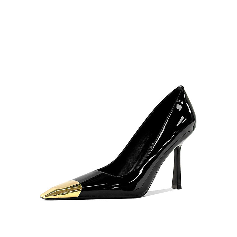 Women's Metal Square Toe Sexy Stiletto Pumps Black Women's Fashion Shoes