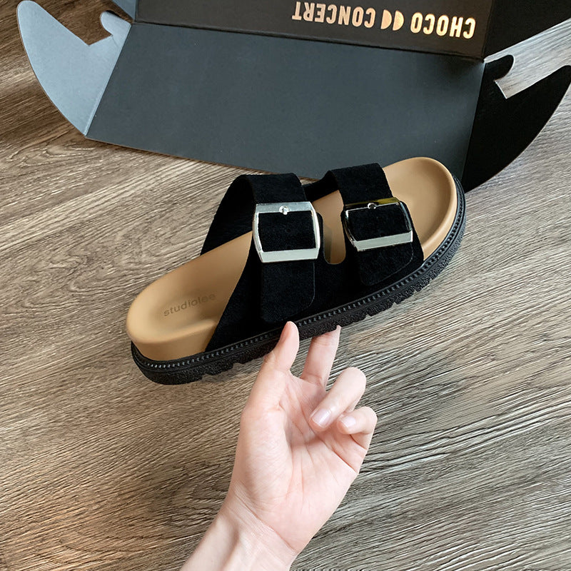 Women's Pair Of Comfortable Lazy Double Buckle With Slippers