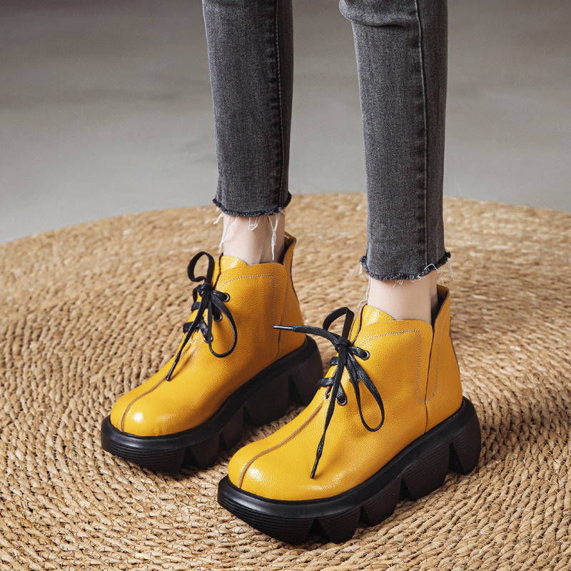Women's Thick Bottom First Layer Cowhide Spring Boots