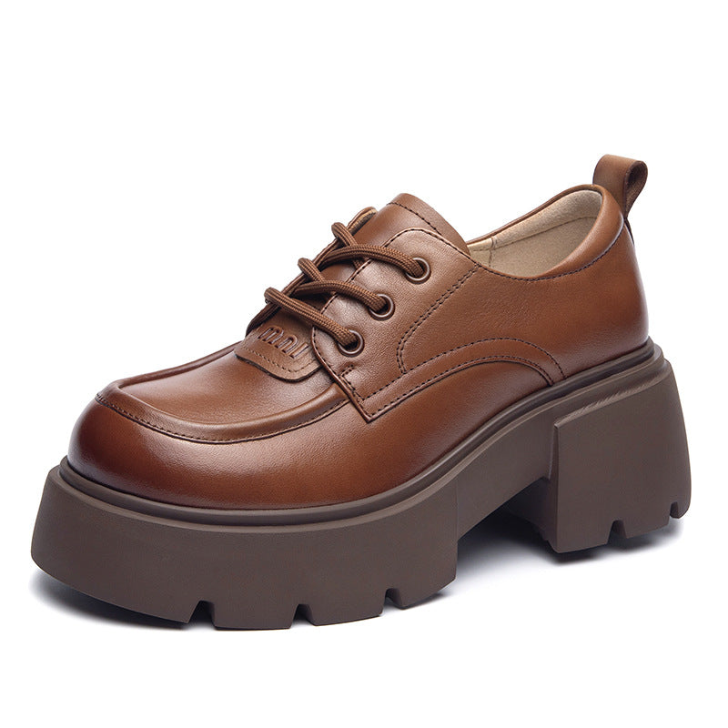 Women's Cowhide Autumn Authentic Platform Thick Bottom Retro Casual Shoes