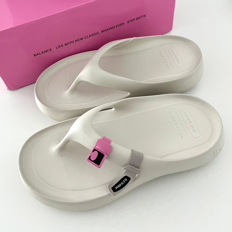 Pink Flip-flops Thick-soled Flat Bottom Comfort Sandals