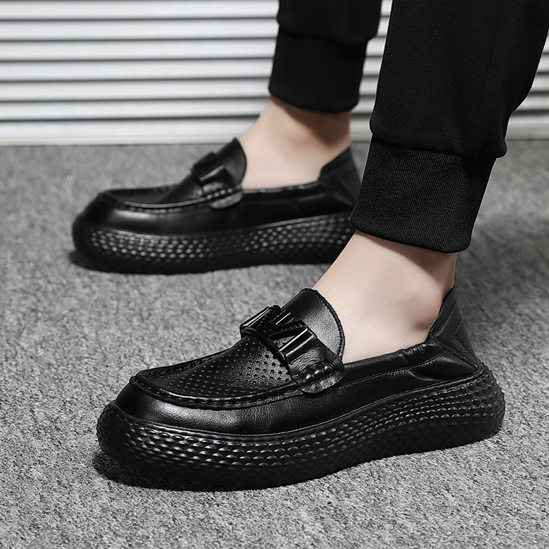 Men's Summer Breathable Mesh Genuine Black Driving Loafers