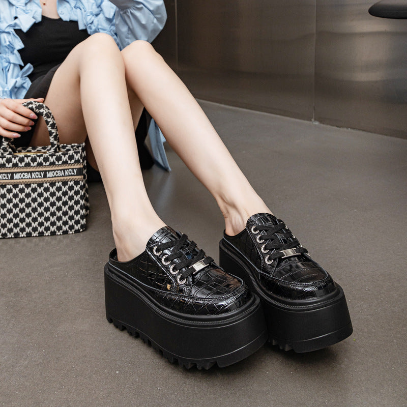 Women's Crocodile Pattern Platform Lazy Pump Autumn Slippers