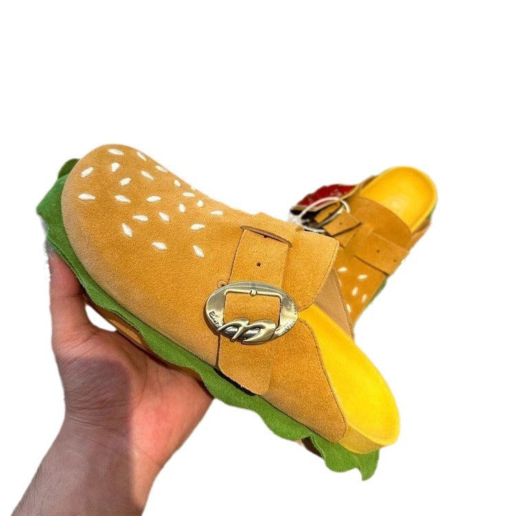 Women's Hamburger Thick Bottom Toe Cap Half Summer Slippers