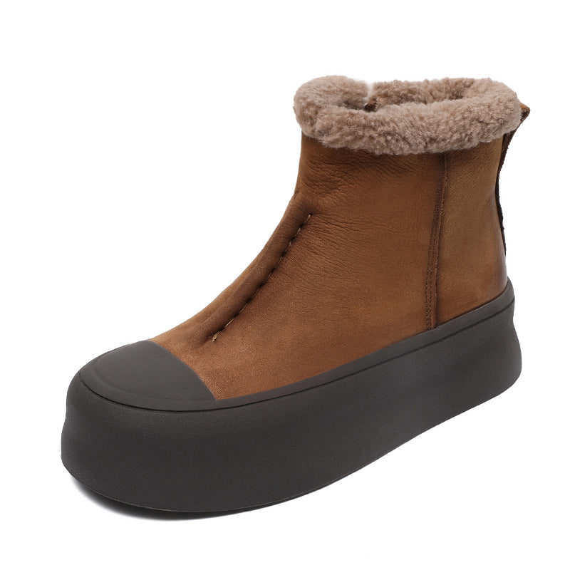 Women's Retro Cotton Veet Padded Genuine Platform Snow Boots