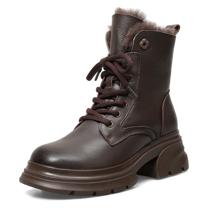 Women's Sheepskin Fur Integrated Thickened Cowhide Platform Snow Boots