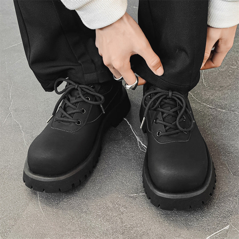 Men's Derby Niche Thick Bottom Increased Carbon Round Leather Shoes