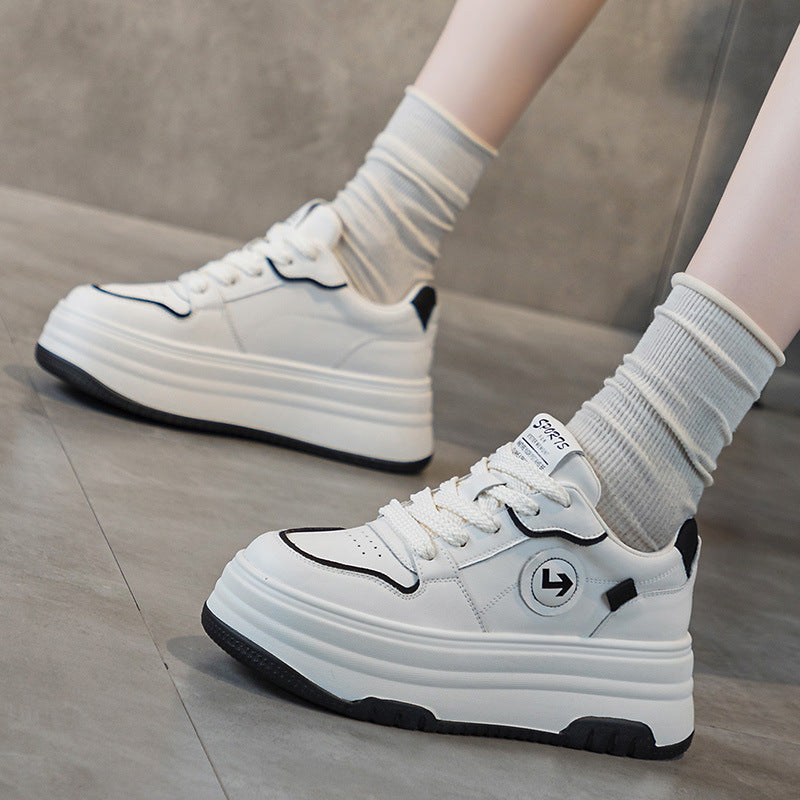 Women's Thick-soled White Height Increasing Small Platform Casual Shoes