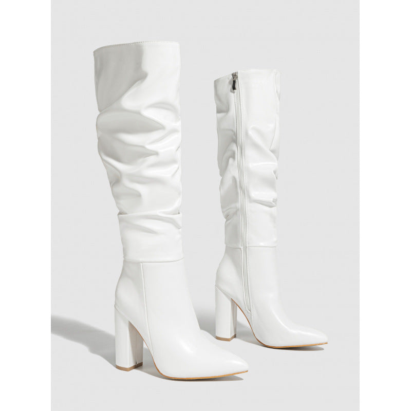 Toe Chunky Fashion Natural Wrinkle Inside Boots