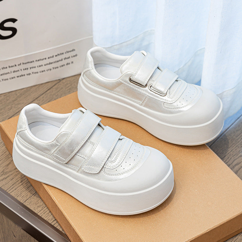 Women's Genuine Soft Bottom White Spring Thick Big Head Sports Sneakers