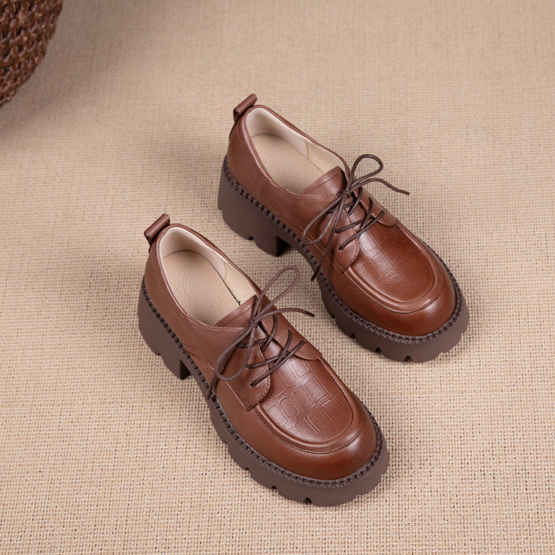 Women's First Layer Cowhide Leisure Foam Platform Casual Shoes