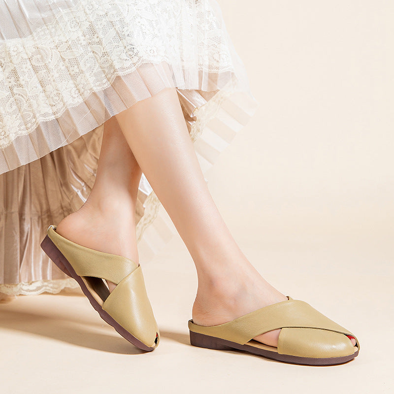 Women's Outdoor Fashion Pregnant Flat Sheepskin Sandals