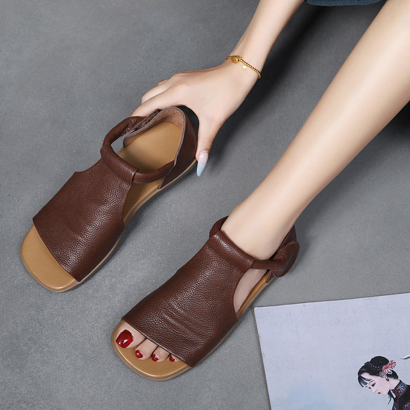 Women's Soft Bottom Low Top Roman Layer Cowhide Sandals