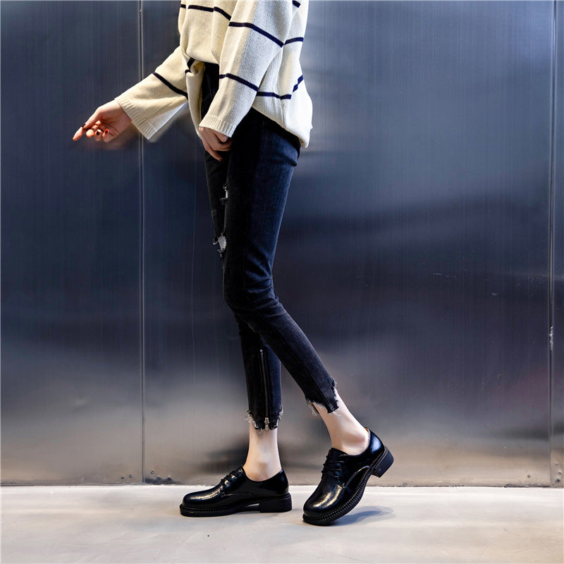 Women's Fashion Spring Thick Bottom Chunky Mary Leather Shoes