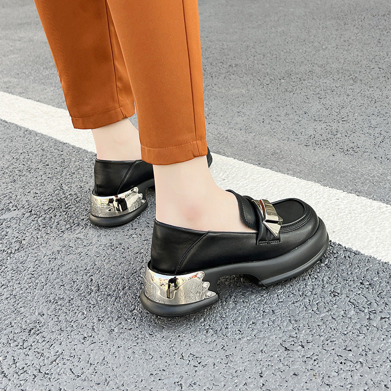 Women's Mary Jane Preppy Style Metal Buckle Thick Leather Shoes